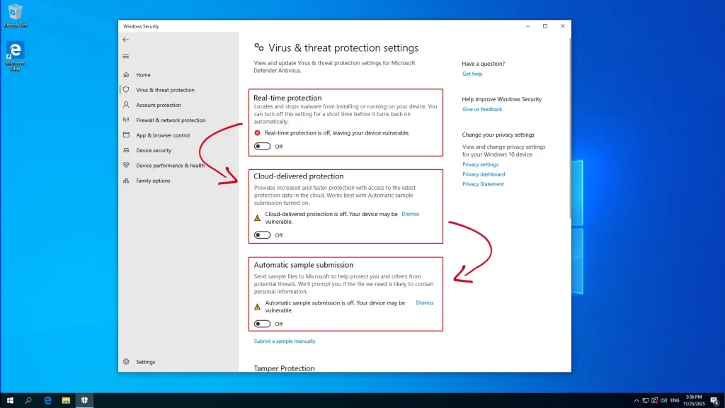 Disabling Windows Defender on Windows 10