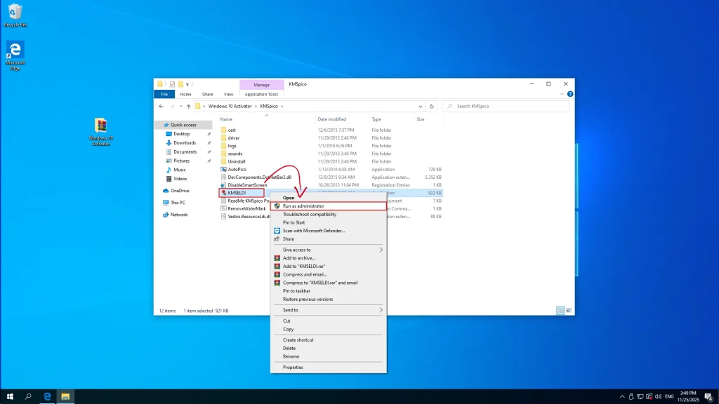 Running Windows 10 Activator as an administrator