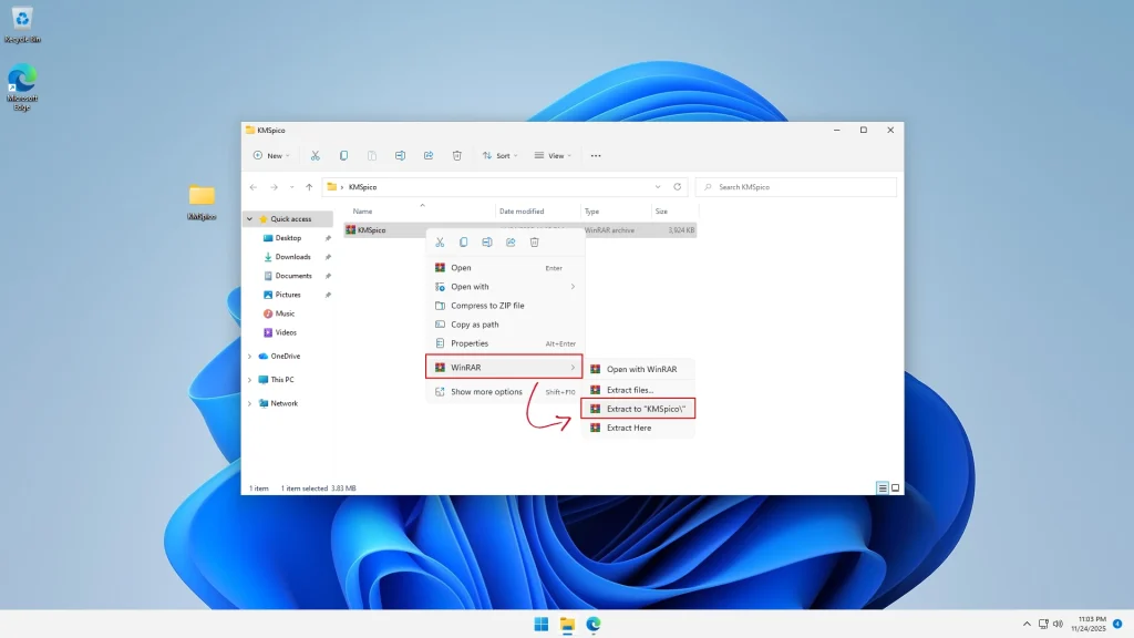 Unpacking the archive with KMSpico