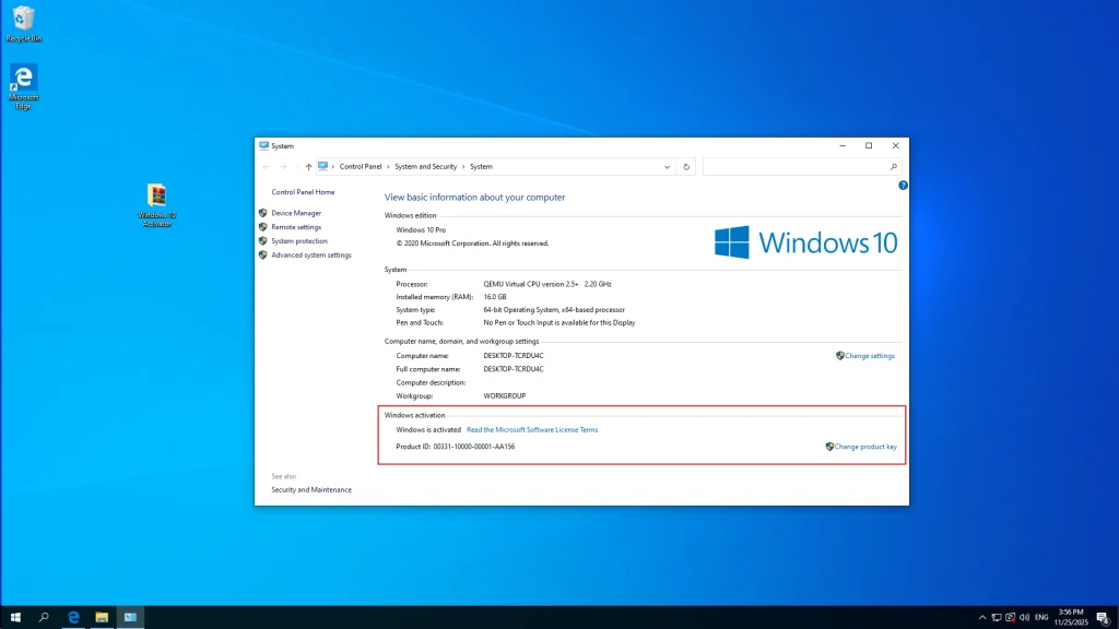 Windows 10 Pro has been successfully activated