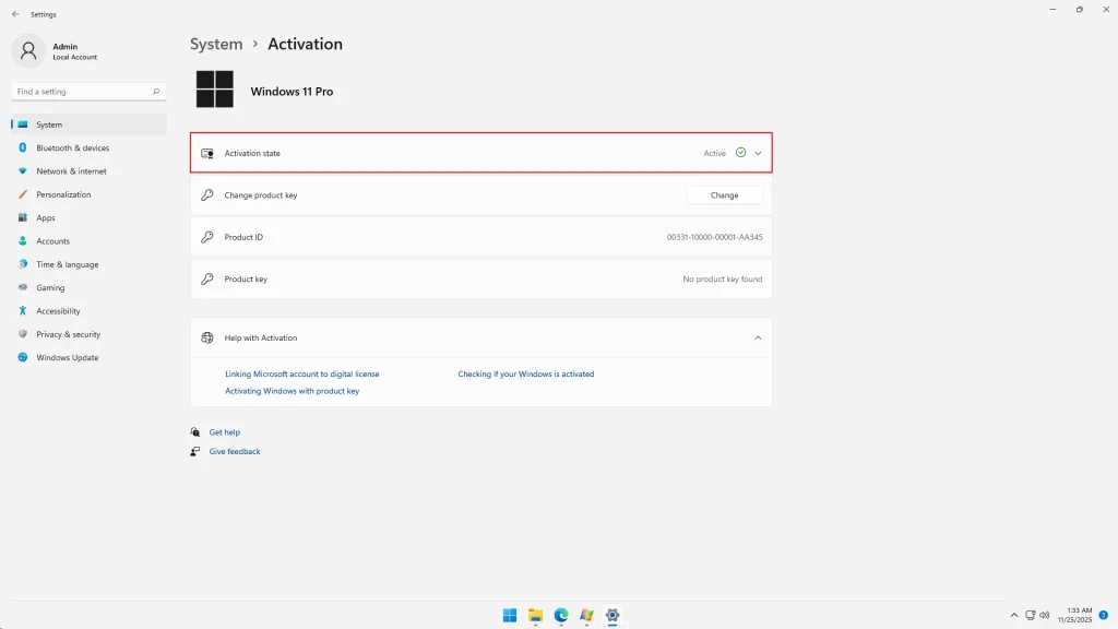 Windows 11 Pro has been successfully activated